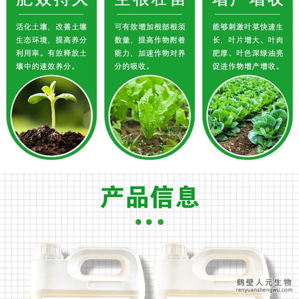 施用后各種營(yíng)養(yǎng)物質(zhì)能夠被葉菜迅速吸收并在體內(nèi)自由傳導(dǎo)，能夠刺激葉菜生長(zhǎng)細(xì)胞組織的快速分裂與增長(zhǎng)，使葉菜快速生長(zhǎng)，強(qiáng)化葉菜體內(nèi)新陳代謝，加速蛋白質(zhì)合成，促進(jìn)葉綠素的形成，增強(qiáng)光合作用，